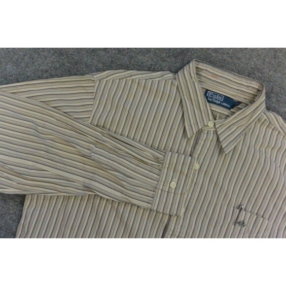 Polo‎ Ralph Lauren Shirt Mens Large Gray Brown Stripe - Picture 1 of 10